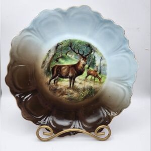 Bavaria ZEH, SCHERZER Z. S. & Co Hand Painted Deer Family Motif Cabinet Plate